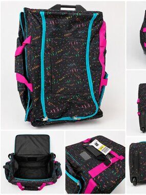 Pack Rack Baton Rolling Travel Suitcase Bag Neon Confetti Print Large Dance Bag